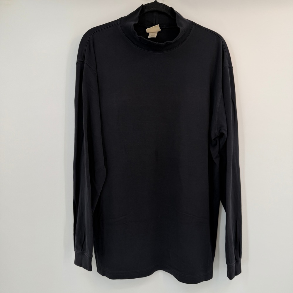 LL Bean Mens Large Tall Black Long Sleeve Mock Neck Cotton Shirt SPOT Layer Base